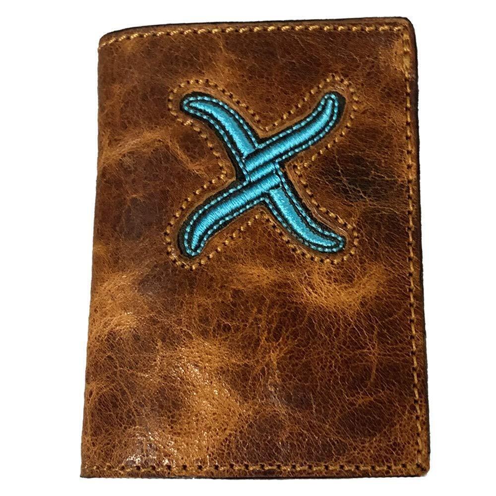 9075 Distressed Leather Wallet with Turquoise X Trifold
